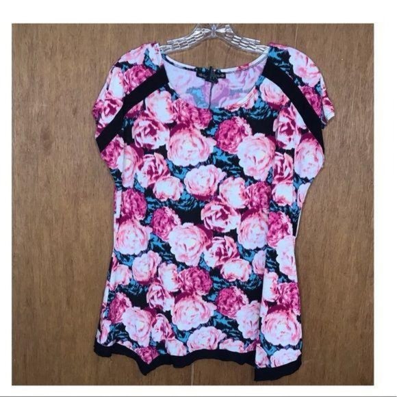 Suzie In The City Pink Large Rose Print Top - Picture 1 of 8